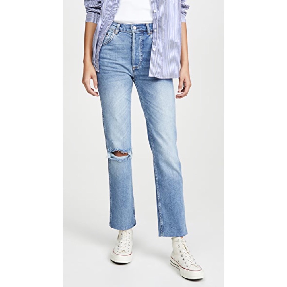 Boyish Sz 27 Jeans Dempsey Straight Leg High Rise Button Fly Distressed Raw Hem